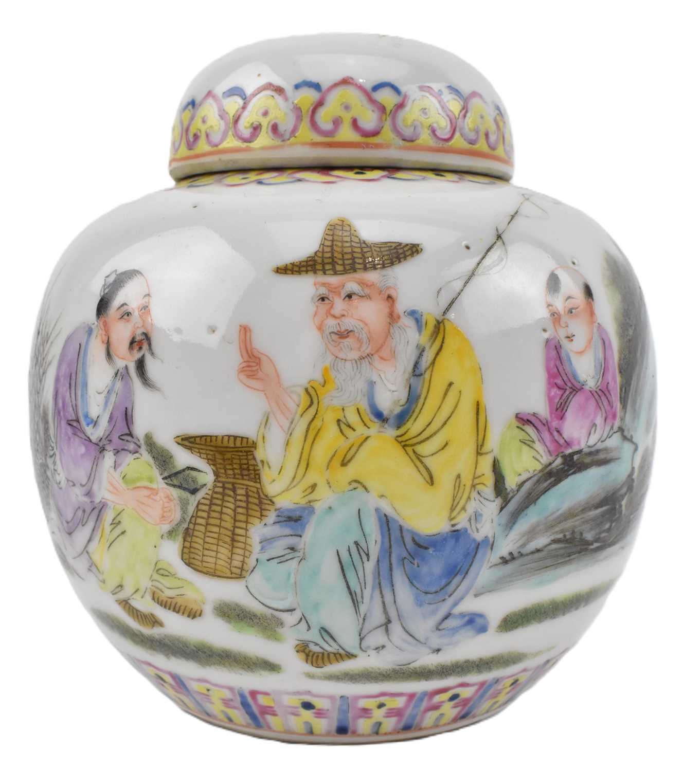 Lot 7 - REPUBLIC PERIOD QIANLONG MARKED FAMILLE ROSE GINGER JAR 民国粉彩人物罐