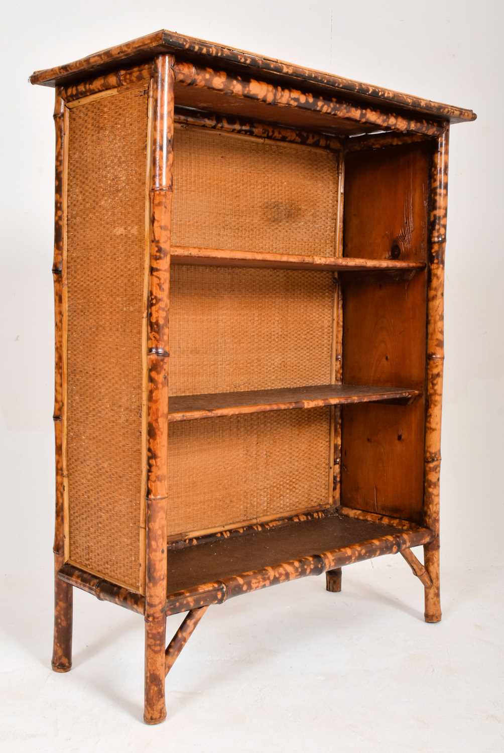 Lot 333 - VICTORIAN AESTHETIC MOVEMENT BAMBOO OPEN WINDOW BOOKCASE CABINET