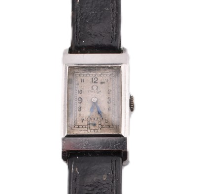 Lot 160 - OMEGA 1930S ART DECO TANK FACED WRISTWATCH
