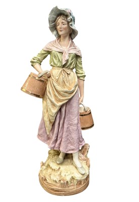Lot 144 - ROYAL DUX BOHEMIA - LARGE HAND PAINTED CERAMIC MILKMAID FIGURINE