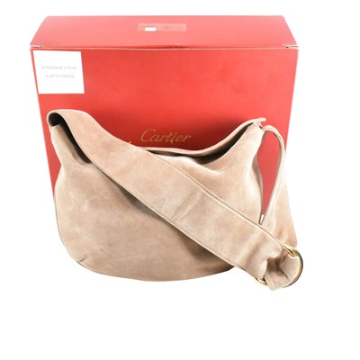 Lot 500 - CARTIER TRINITY BEIGE SUEDE SHOULDER BAG
