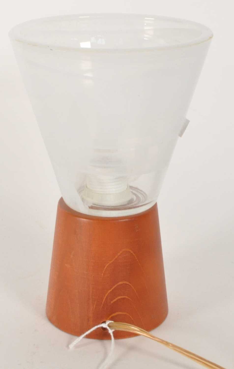 Lot 617 - VINTAGE MID CENTURY GLASS AND WOODEN CONICAL DESK LAMP