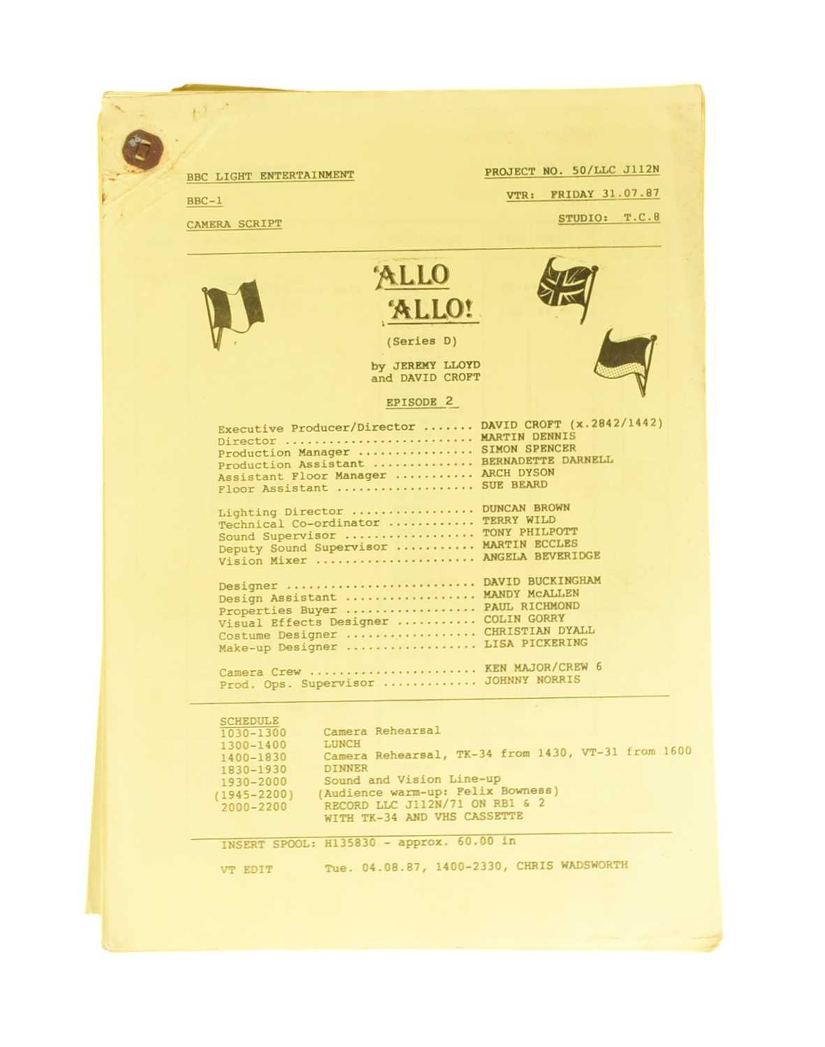 Lot 126 - 'ALLO 'ALLO! (BBC SITCOM) - ORIGINAL CAMERA SCRIPT