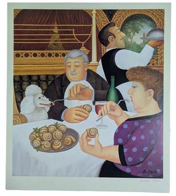 Lot 451 - BERYL COOK - DINING IN PARIS - SIGNED 2001 REPRODUCTION POSTER PRINT