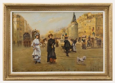 Lot 3 - J. GASTON AFTER LAUREANO BARRAU BUNOL - SU LA PLACE DE CLICHY - OIL ON CANVAS