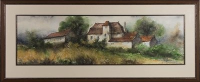 Lot 14 - FRENCH 20TH CENTURY WATERCOLOUR ON PAPER LANDSCAPE PAINTING OF FARMSTEAD