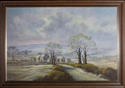 Lot 16 - WELLS - 20TH CENTURY OIL ON CANVAS WINTER ENGLISH LANDSCAPE