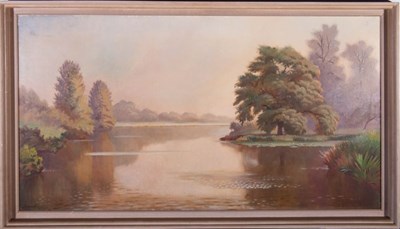 Lot 22 - DYMOND (20TH CENTURY) - TRANQUIL RIVER LANDSCAPE OIL ON PANEL