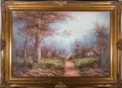 Lot 31 - UNKNOWN (20TH CENTURY, CONTINENTAL) - UNTITLED OIL ON CANVAS LANDSCAPE PAINTING