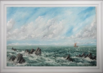 Lot 40 - RAYMOND PRICE (20TH CENTURY) - UNTITLED SEASCAPE OIL ON CANVAS PAINTING