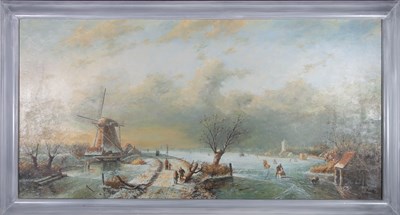 Lot 50 - UNKNOWN DUTCH 20TH CENTURY - UTITLED OIL ON CANVAS ICY LANDSCAPE PAINTING