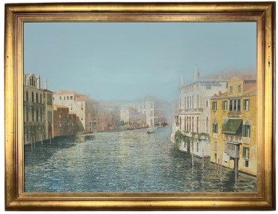 Lot 52 - CHRIS WILD (B. 1945) - MIST OVER THE GRAND CANAL - OIL ON BOARD PAINTING