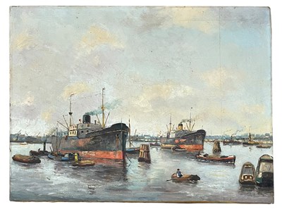Lot 66 - UNKNOWN (20TH CENTURY) - UNTITLED HARBOUR OIL ON CANVAS PAINTING