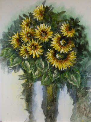 Lot 71 - UNKNOWN 20TH CENTURY - SUNFLOWERS STILL LIFE OIL ON CANVAS PAINTING