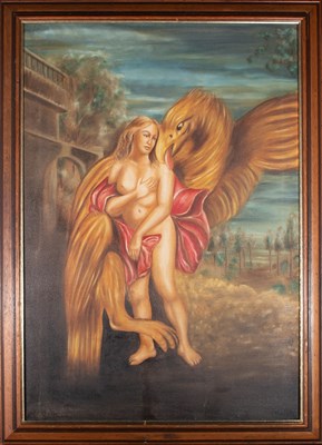 Lot 82 - 20TH CENTURY - DOUBLE SIDED OIL ON CANVAS MYTHOLOGICAL PAINTING
