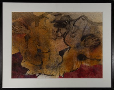 Lot 88 - 20TH CENTURY SURREALIST MIXED MEDIA ON PAPER PAINTING
