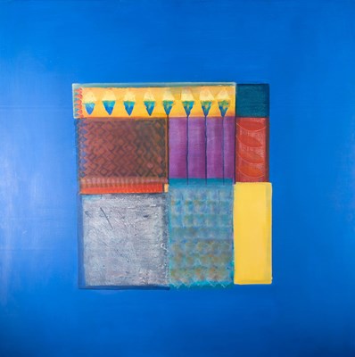 Lot 99 - PHILIPPA TUNSTILL (B. 1945) - BLUE ROYAL, 1998 - OIL ON BOARD ABSTRACT PAINTING