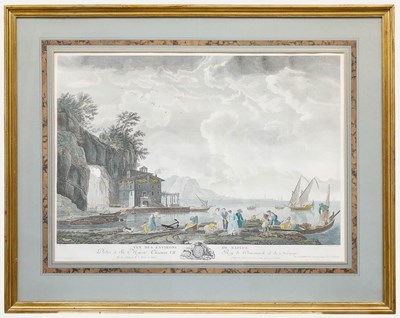 Lot 104 - P. DURENT AFTER CLAUDE-JOSEPH VERNET - VIEW OF THE SURROUNDINGS OF NAPLES - ENGRAVING PAINTING