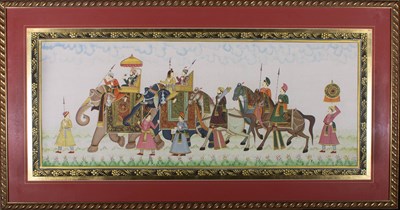 Lot 106 - PERSIAN 20TH CENTURY - GOUACHE ON PAPER ROYAL PROCESSION PAINTING