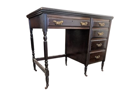 Lot 891 - VICTORIAN 19TH CENTURY EBONISED KNEEHOLE PEDESTAL DESK