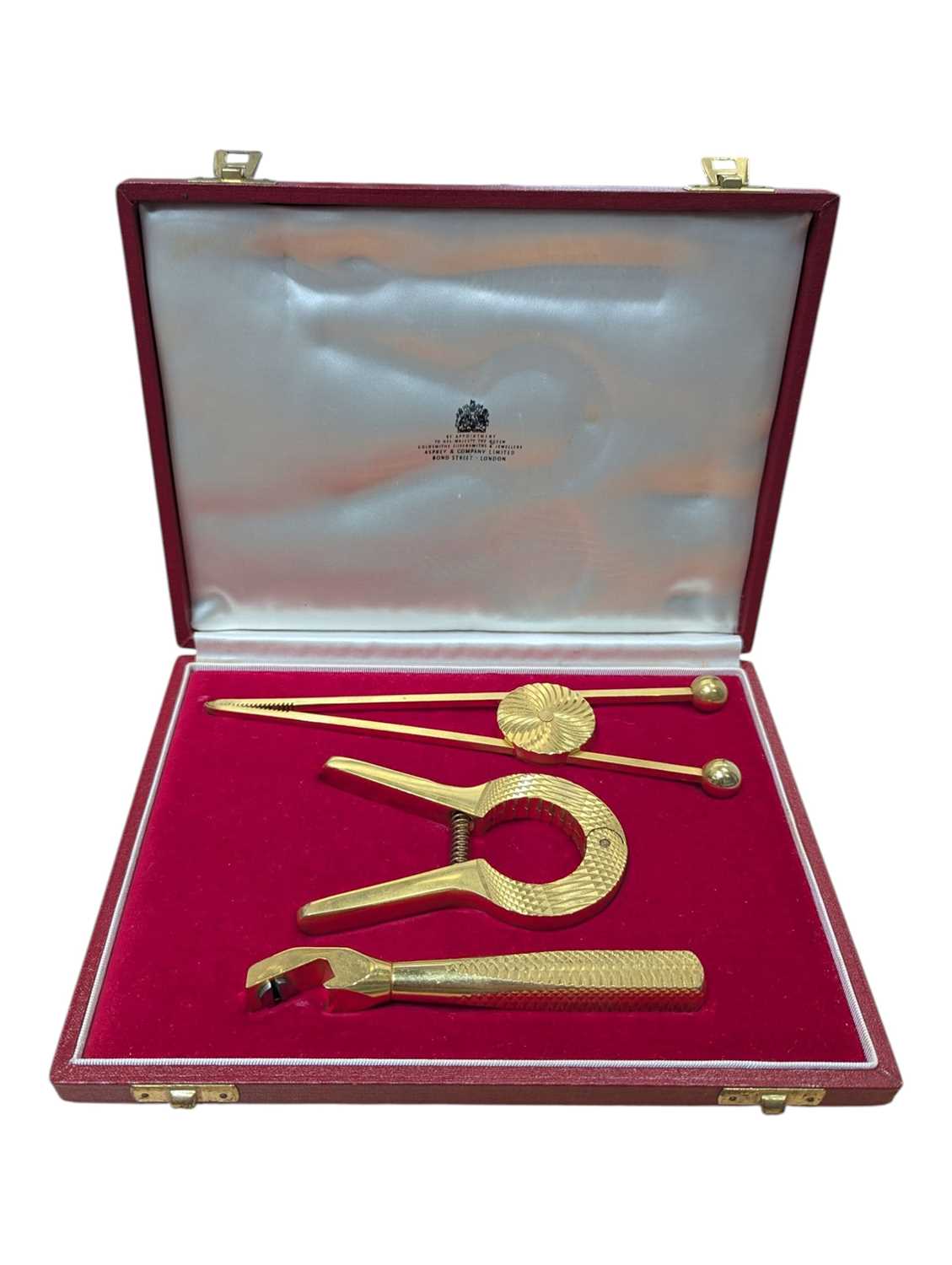 Lot 322 - ASPREY - VINTAGE 1970S GILT THREE PIECE COCKTAIL BAR SET