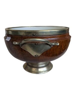 Lot 348 - 20TH CENTURY BRITISH OAK AND SILVER PLATE FRUIT BOWL