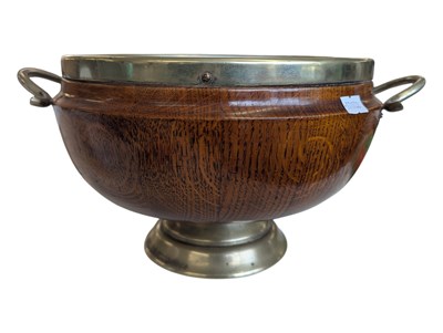 Lot 348 - 20TH CENTURY BRITISH OAK AND SILVER PLATE FRUIT BOWL