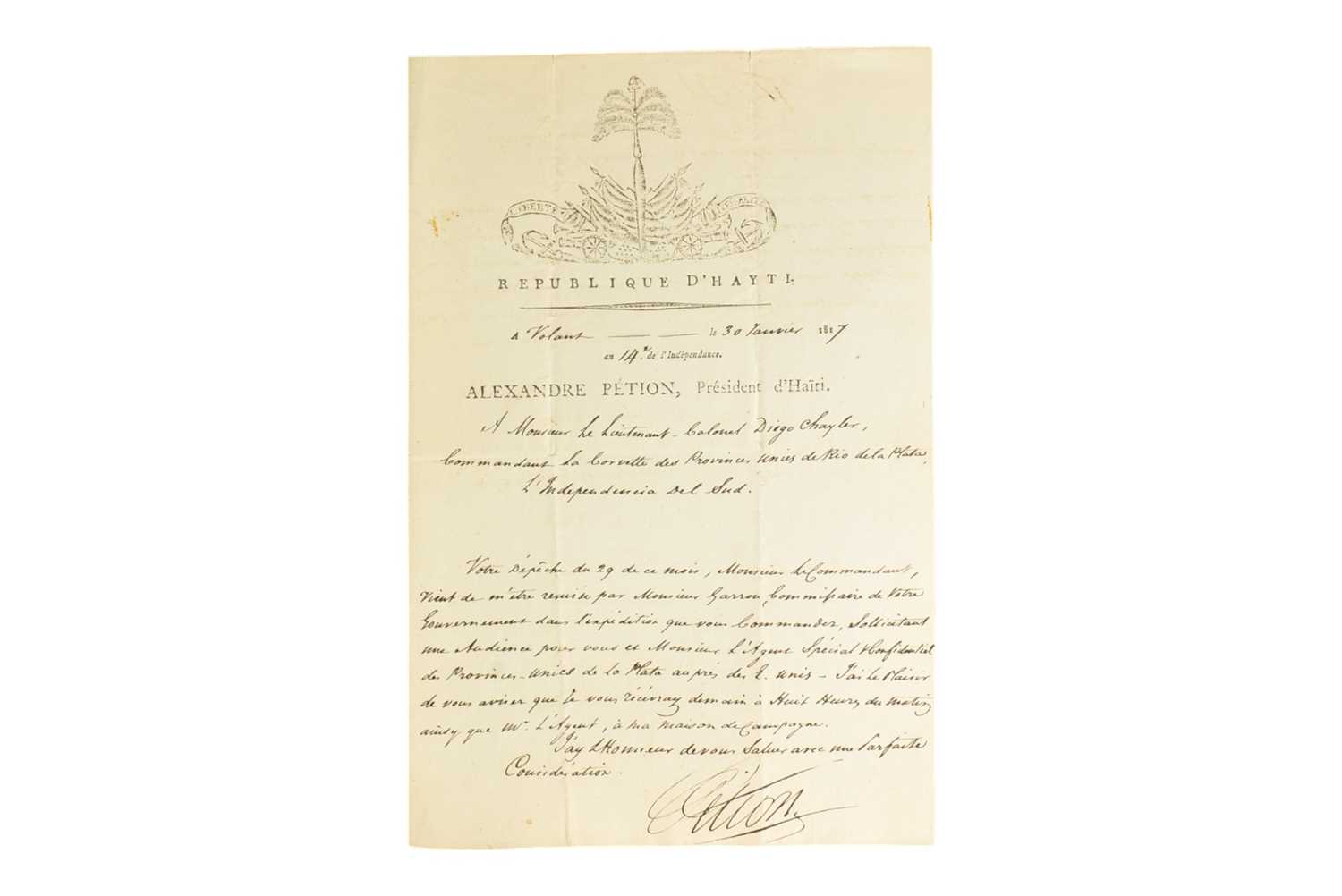 Lot 91 - HISTORICAL - ALEXANDRE PETION - FATHER OF HAITI - SIGNED DOCUMENT