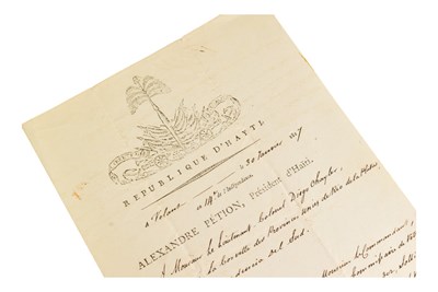 Lot 91 - HISTORICAL - ALEXANDRE PETION - FATHER OF HAITI - SIGNED DOCUMENT