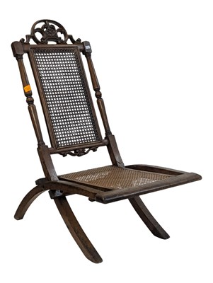 Lot 768 - EARLY 20TH CENTURY MAHOGANY CAMPAIGN STEAMER FOLDING RATTAN CHAIR