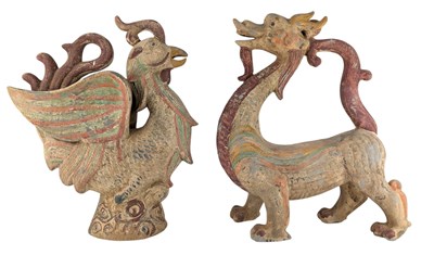 Lot 103 - PAIR OF HAN POTTERY IN FORM OF A DRAGON & A PHOENIX 汉陶 龙凤一对