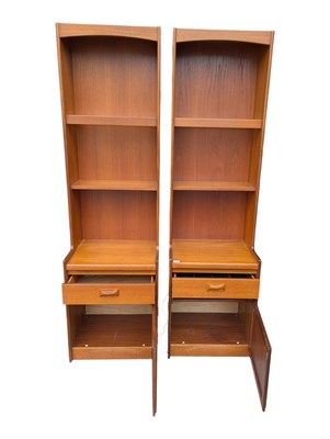 Lot 605 - WILLIAM LAWRENCE FURNITURE - MID CENTURY 1970S UPRIGHT TEAK DISPLAY CABINETS