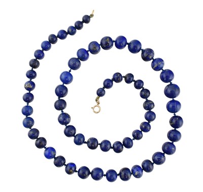 Lot 597 - VINTAGE LAPIS LAZULI BEAD NECKLACE WITH GOLD CLASP