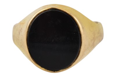 Lot 225 - TWO HALLMARKED 9CT GOLD & ONYX SIGNET RINGS