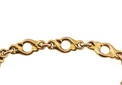 Lot 73 - EARLY 20TH CENTURY 15CT GOLD FANCY LINK BRACELET WITH HEART CHARM