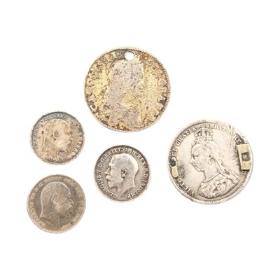 Lot 28 - 1663 CHARLES II SHILLING & OTHER SILVER COINS