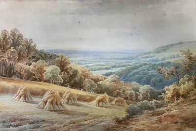 Lot 395 - HENRY H. PARKER (1858-1930) - CORNFIELD AT WITLEY, SURREY - WATERCOLOUR PAINTING