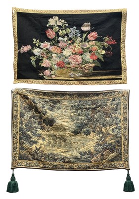Lot 551 - TWO FRENCH AND FLEMISH INSPIRED NEEDLEPOINT TAPESTRIES