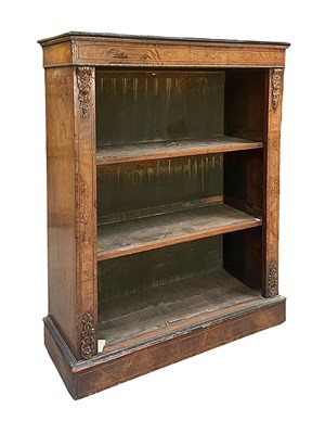 Lot 396 - 19TH CENTURY FRENCH WALNUT & MARQUETRY OPEN WINDOW BOOKCASE