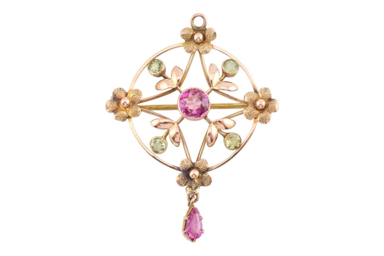 Lot 52 - 9CT GOLD ART NOUVEAU GEM SET PENDANT BROOCH