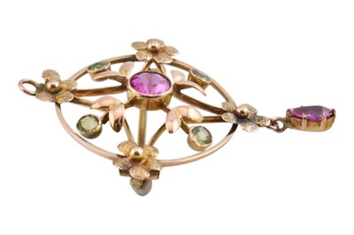 Lot 52 - 9CT GOLD ART NOUVEAU GEM SET PENDANT BROOCH