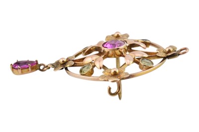 Lot 52 - 9CT GOLD ART NOUVEAU GEM SET PENDANT BROOCH