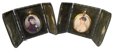 Lot 16 - JOHN & JOHANNA ENGLEDUE - MARITAL PAIR OF WATERCOLOUR ON IVORY PORTRAIT MINIATURES