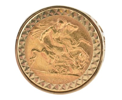 Lot 503 - 1899 HALF SOVEREIGN MOUNTED 9CT GOLD SIGNET RING