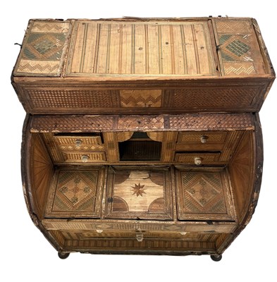 Lot 48 - FRENCH NAPOLEONIC PRISONER OF WAR STRAW WORK CYLINDER DESK, CIRCA 1800