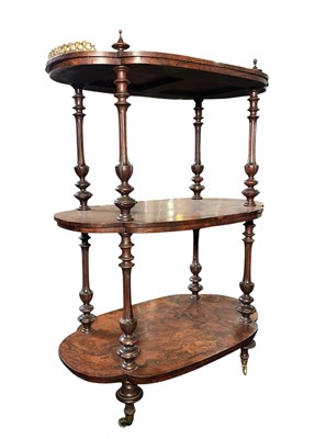 Lot 496 - 19TH CENTURY HIGH VICTORIAN BURR WALNUT WHATNOT ETAGERE STAND