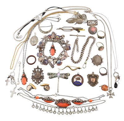 Lot 546 - COLLECTION OF SILVER ANTIQUE & COSTUME JEWELLERY