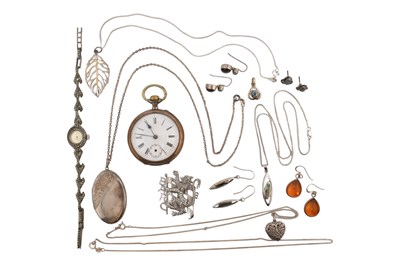 Lot 392 - COLLECTION OF SILVER JEWELLERY & AN 800 SILVER POCKET WATCH