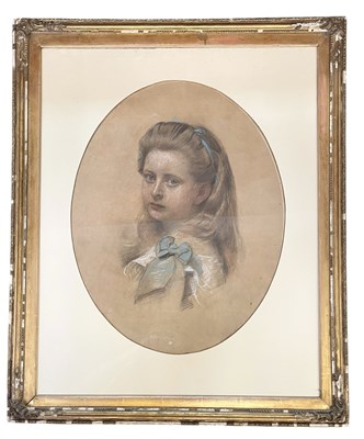 Lot 603 - 19TH CENTURY CHALK, PASTEL & PENCIL PORTRAIT PAINTING OF YOUNG GIRL