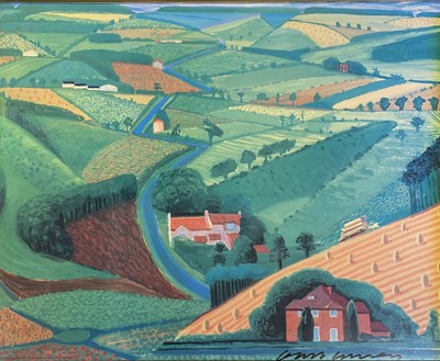 Lot 45 - DAVID HOCKNEY - THE ROAD ACROSS THE WOLDS - SIGNED COLOUR OFFSET LITHOGRAPH EXHIBITION POSTER